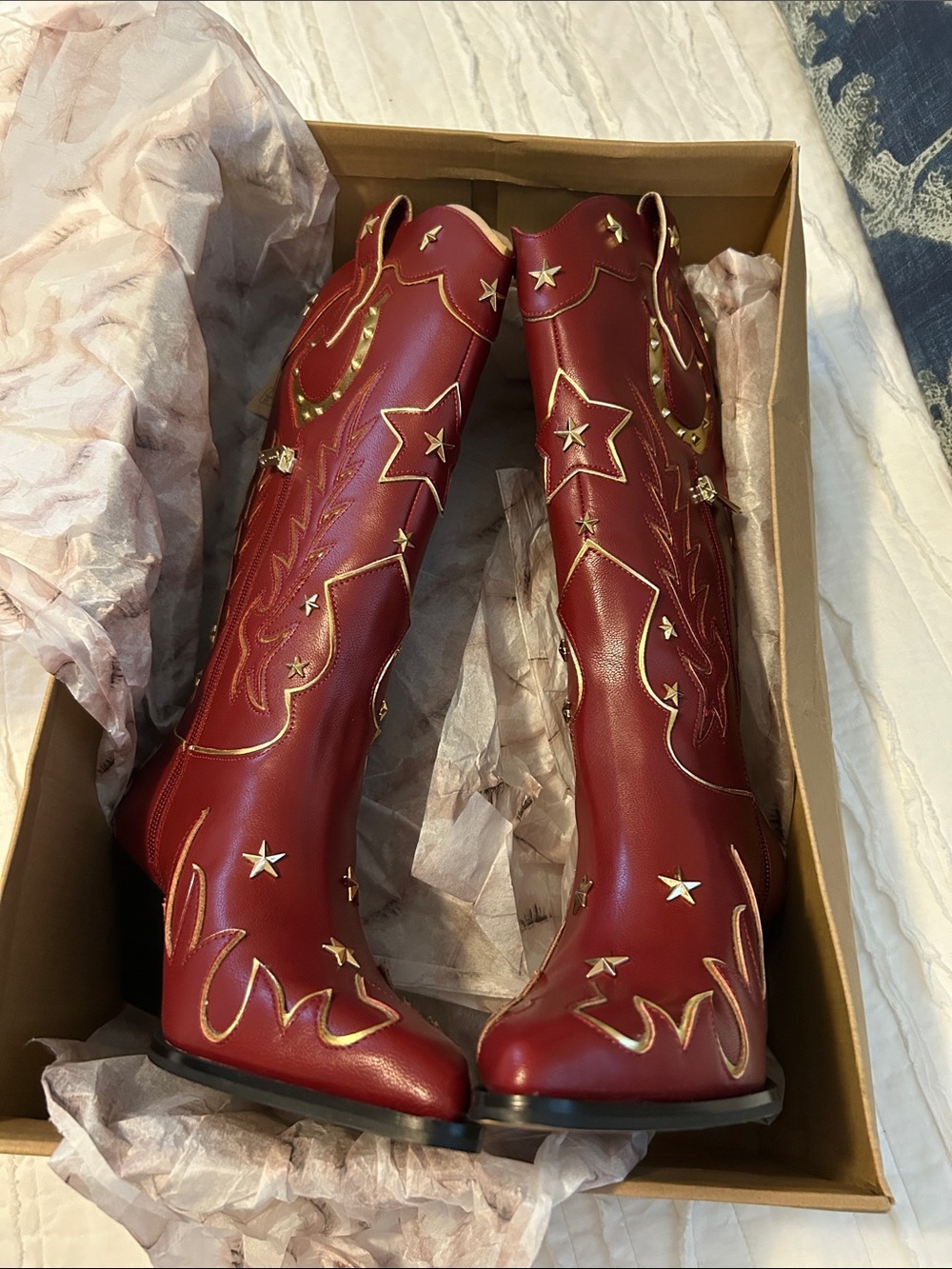 Jessica Simpson Red Western Star Embellished Heeled Boots
